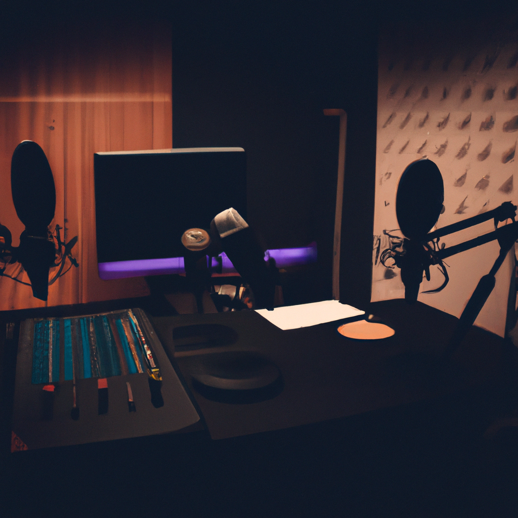 Estudio de podcast en Buenos Aires con micrófonos profesionales, paneles acústicos y consola